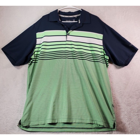 Walter Hagen Polo Shirt Mens Size XL Green Strip Short Sleeve Slit Logo Collared - Picture 1 of 10